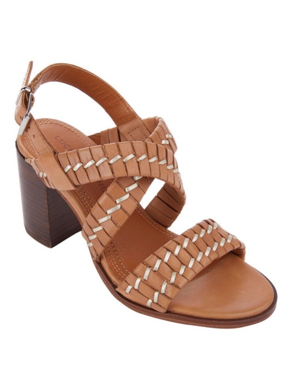 Lucky Brand Beige Braided Leather Block Heel Sandals